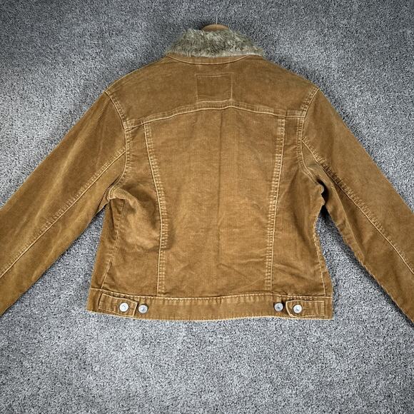 Vtg Levis Jacket Misses M Golden Brown Corduroy Type 3 Trucker Faux Fur Collar - Picture 2 of 11